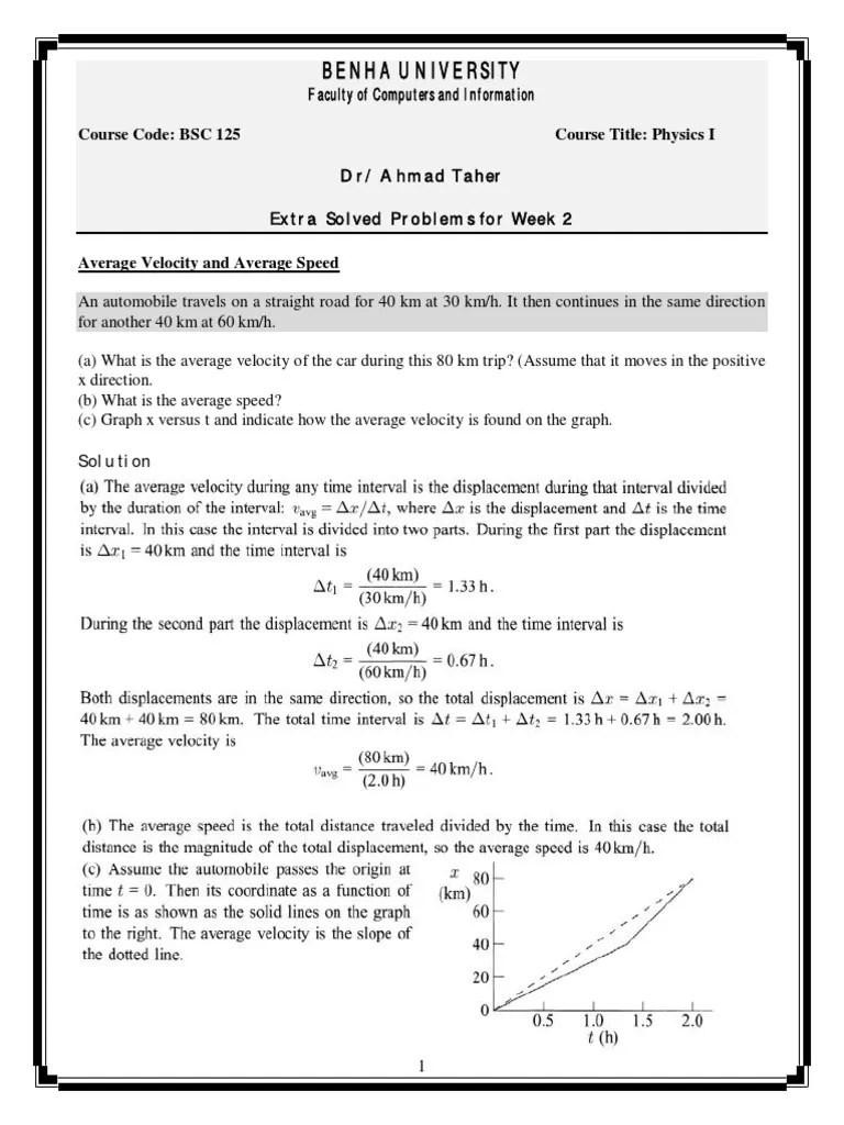 Physics I Extra Solved Problems on Kinematics Including Average