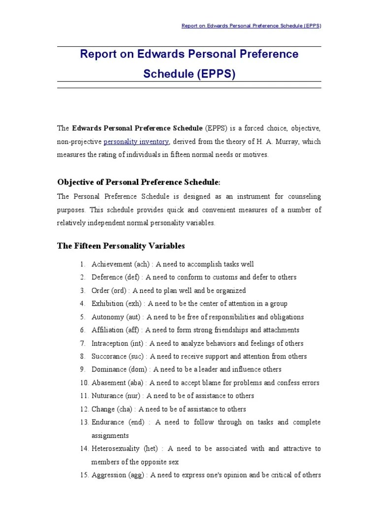 The Edwards Personal Preference Schedule PDF