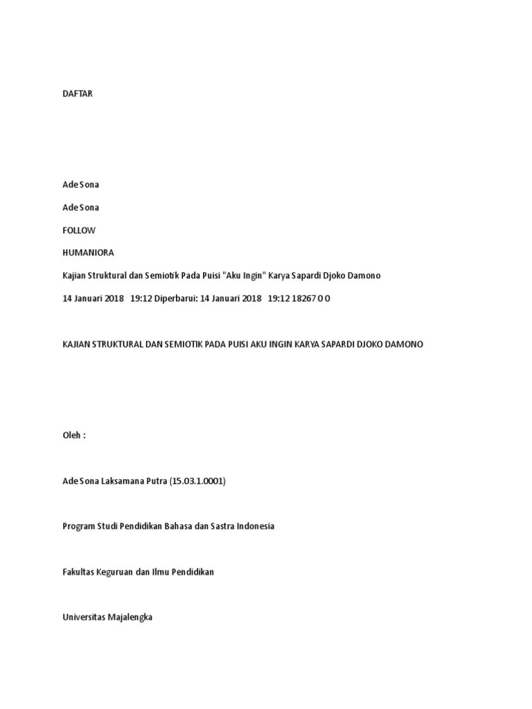 Tema Puisi Aku Ingin Karya Sapardi Djoko Damono