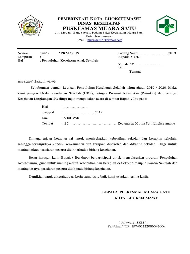 Contoh Surat Pemberitahuan Puskesmas Ke Sekolah Dua | PDF