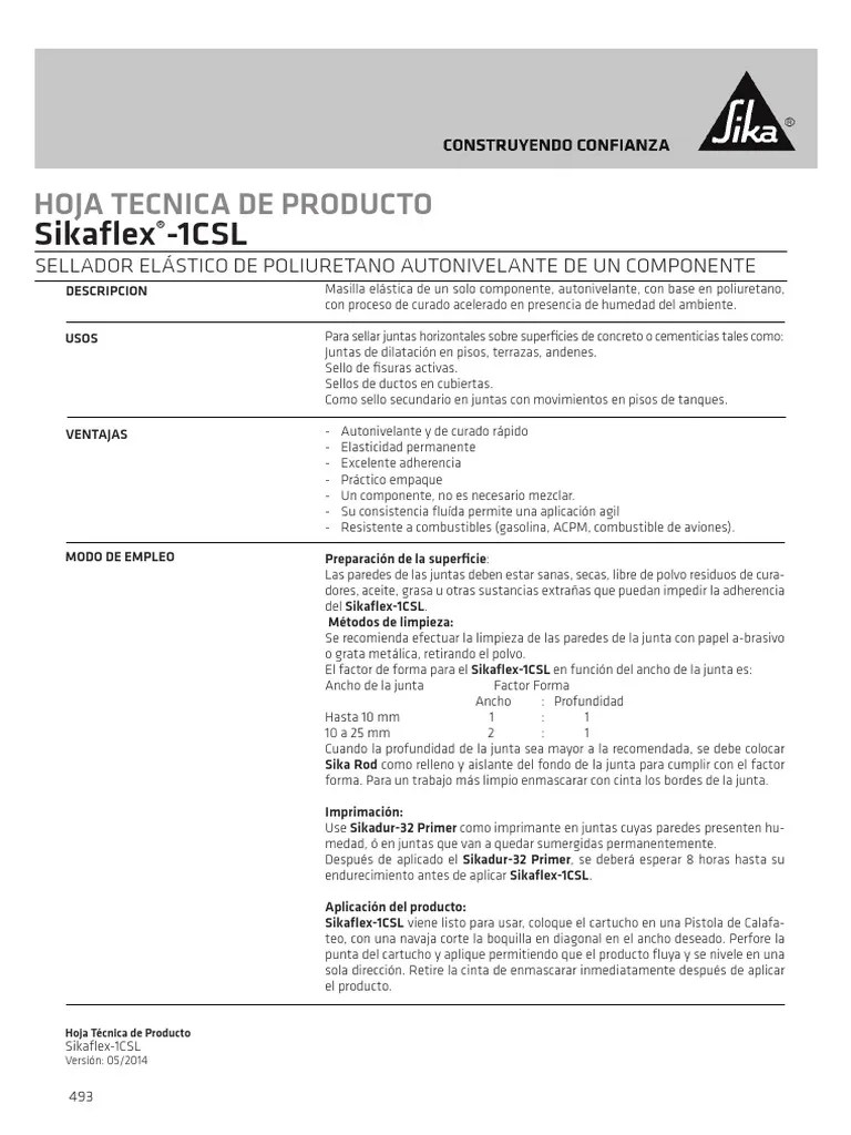 Sikafl ex 1CSL Hoja Tecnica De Producto Materiales Química