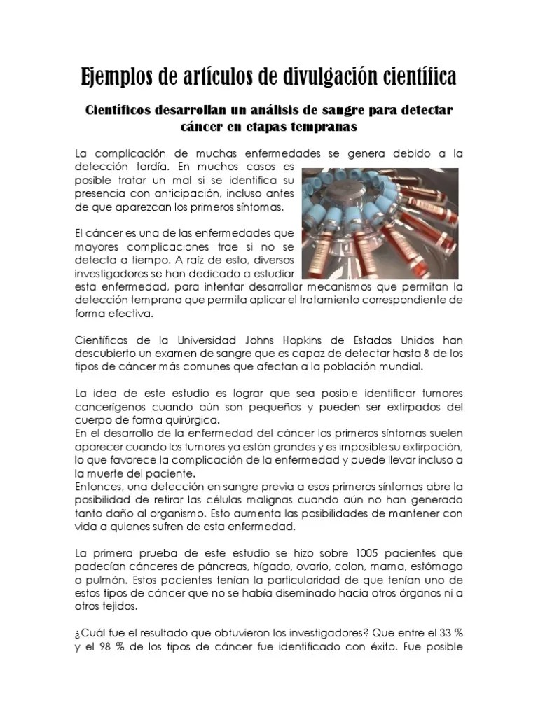 Ejemplos de Artículos de Divulgación Científica Cáncer