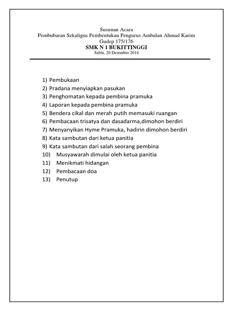 Susunan Acara Pembentuksn Dan Pembubaran Pengurus Ambalan Ahmad Karim | PDF