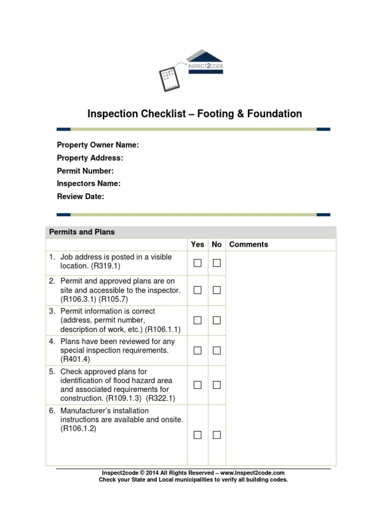 Inspection Checklist 1_ Footing and Foundation Basement Concrete