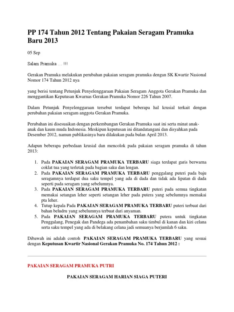 PP 174 Tahun 2012 Tentang Pakaian Seragam Pramuka Baru | PDF