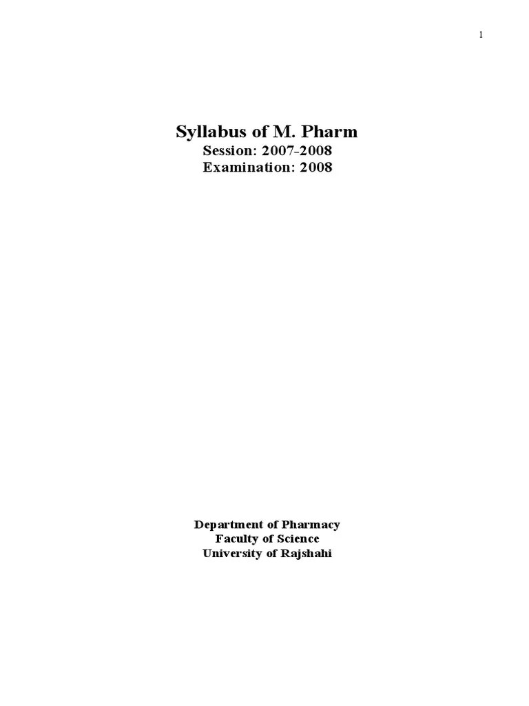 Syllabus of M. Pharm Session 20072008 Examination 2008 PDF