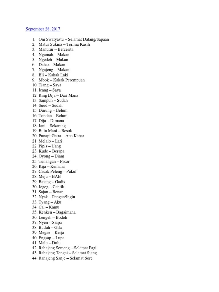 Kosa Kata Bahasa Bali | PDF