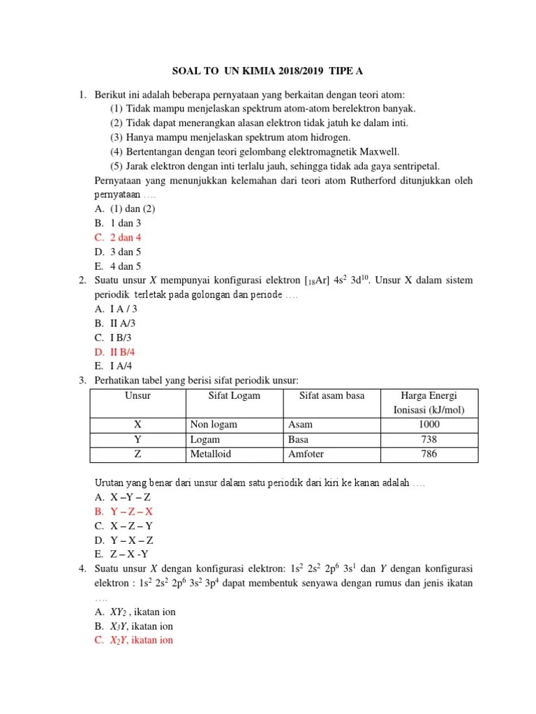 Kunci To Un Tipe A Kimia | PDF