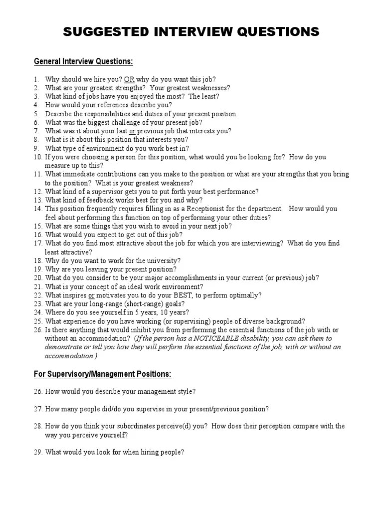 Suggested Interview Questions Motivation SelfImprovement