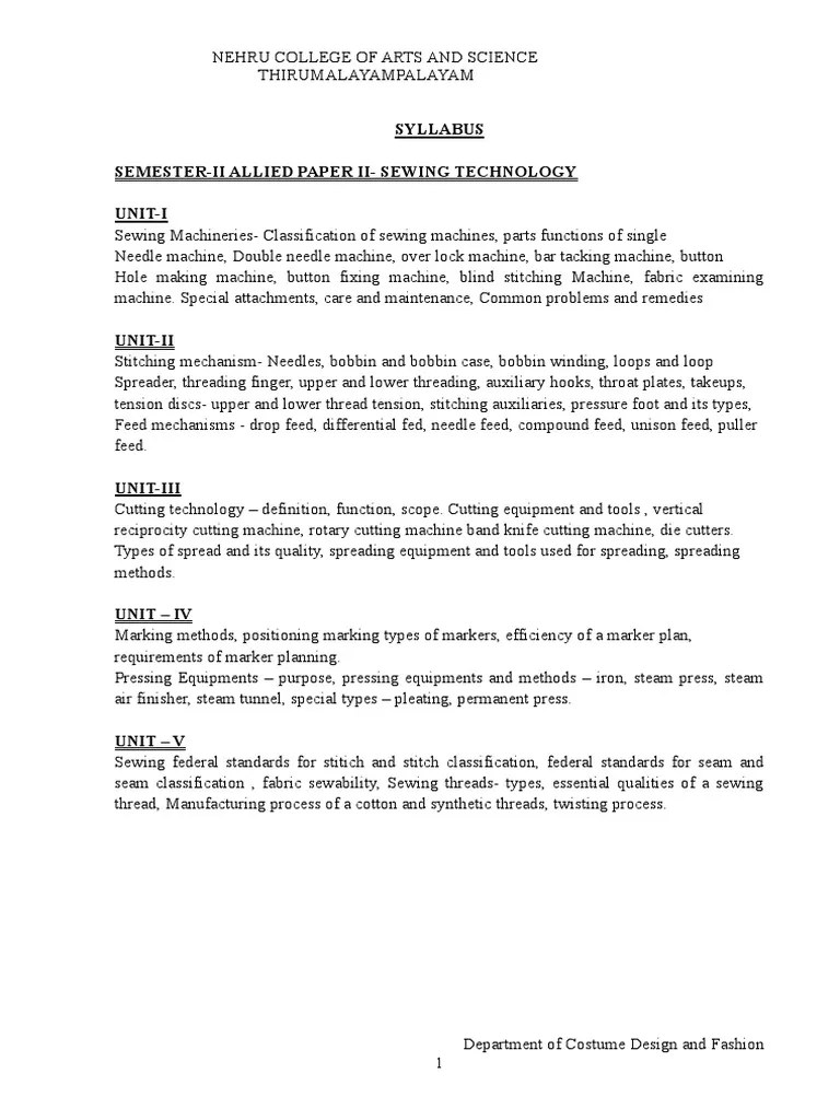 Analysis of the Syllabus for the Semester II Allied Paper II Course on