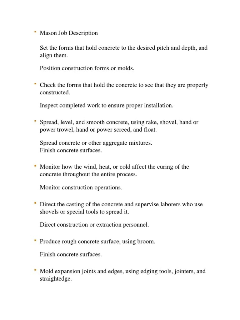 Mason Job Description PDF Masonry Concrete