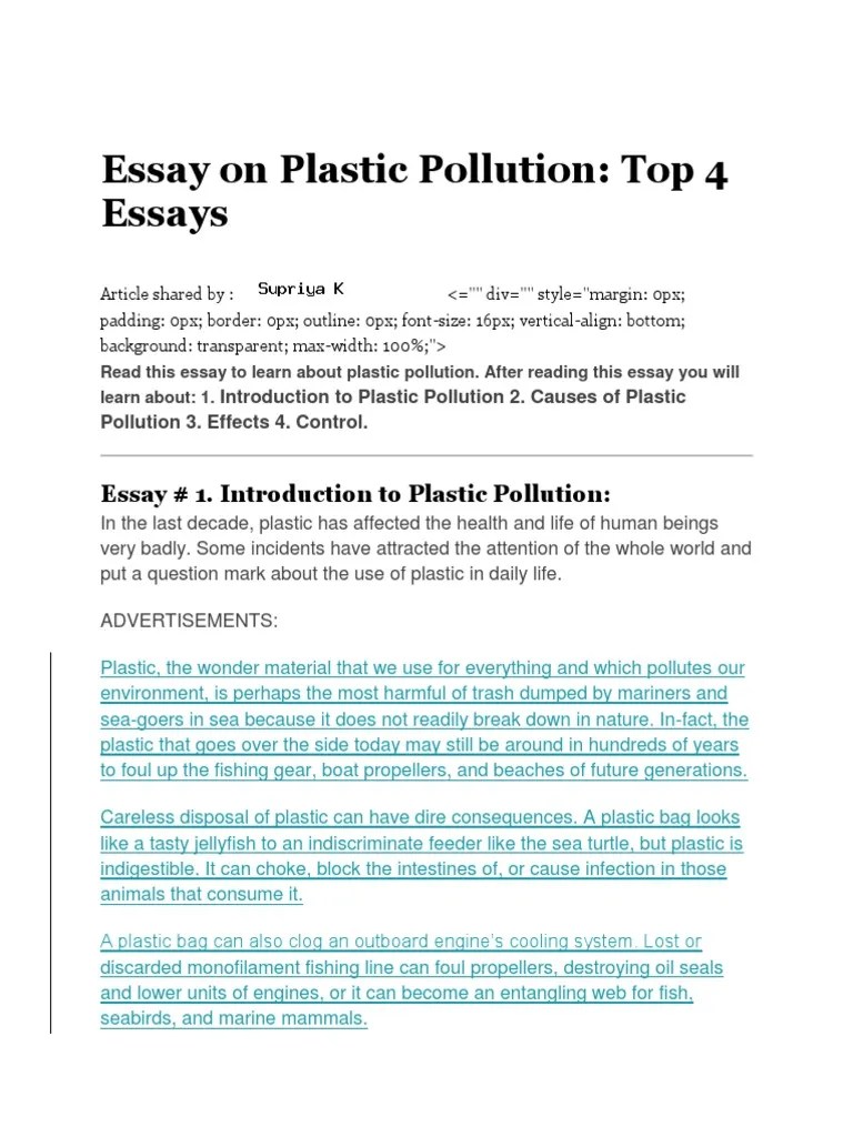 Essay on Plastic Pollution Marine Mammals Sea