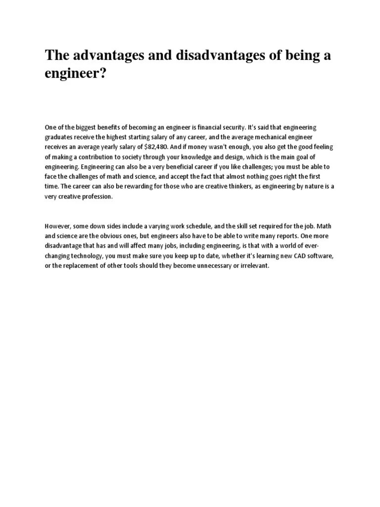 The Advantages and Disadvantages of Being A Engineer PDF Engineering Behavior Modification