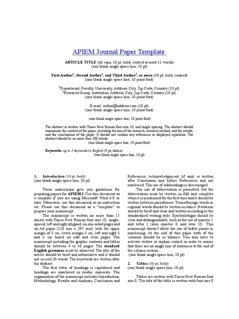 APIEM Journal Paper Guidelines For Authors PDF Citation Evaluation