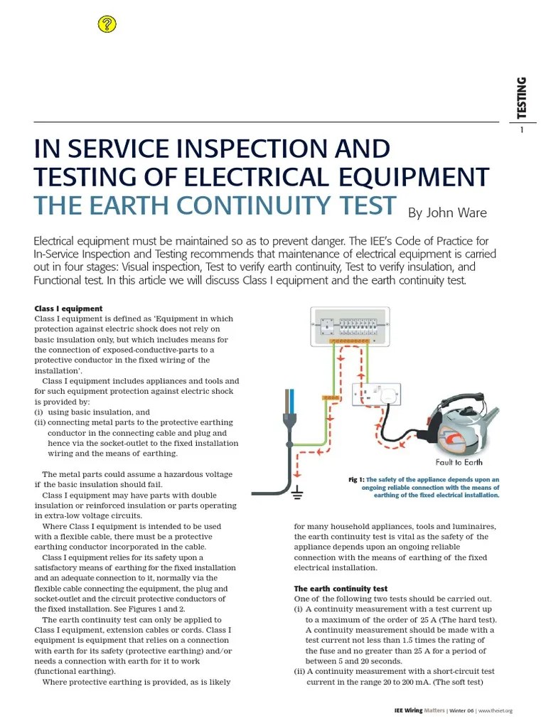 In Service Inspection And Testing Of Electrical Equipment The Earth