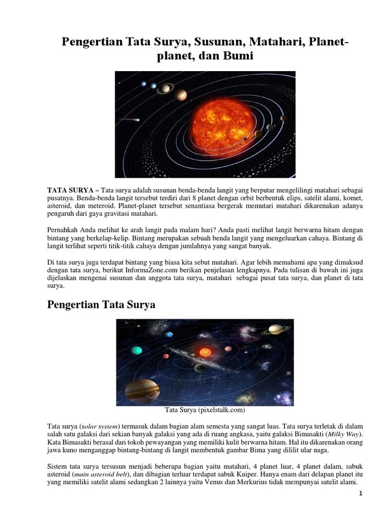 Pengertian Tata Surya, Susunan, Matahari, Planet