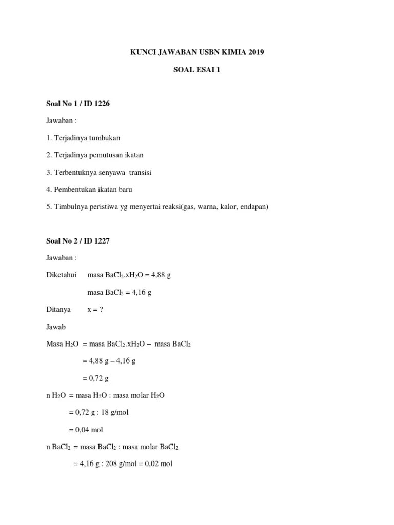 Kunci Jawaban Kimia Usbn 2019 | PDF