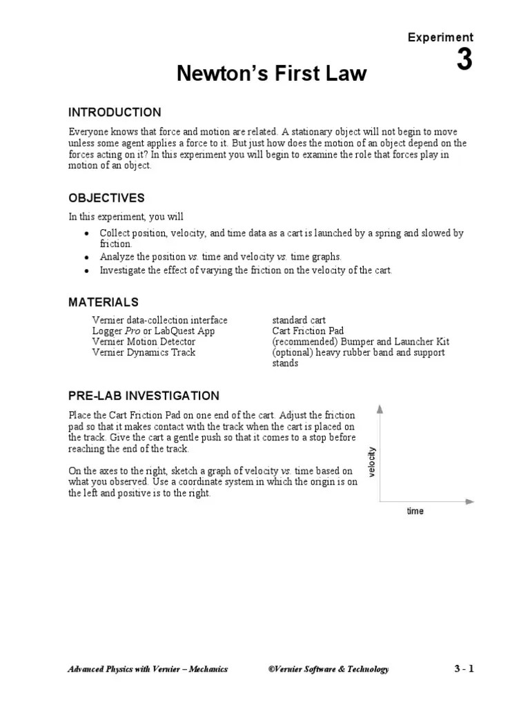 Experiment 3 - Newton's First Law PDF | PDF | Friction | Force