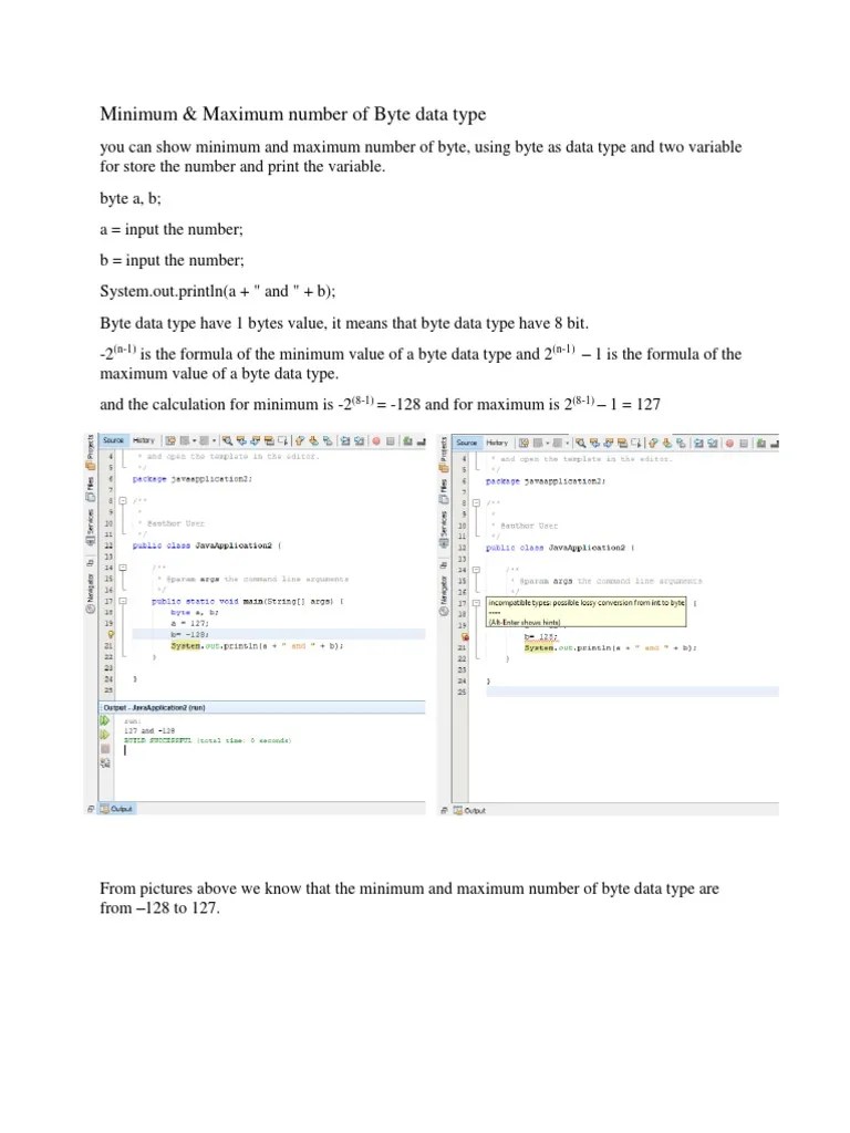 Exploring the Minimum and Maximum Values of Byte, Integer, Float, and