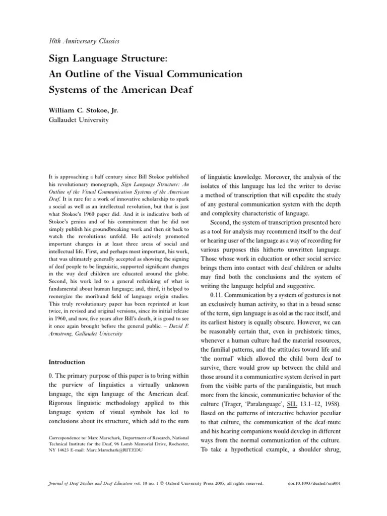 Sign Language StructureSTOKOE PDF PDF Sign Language Hearing Loss