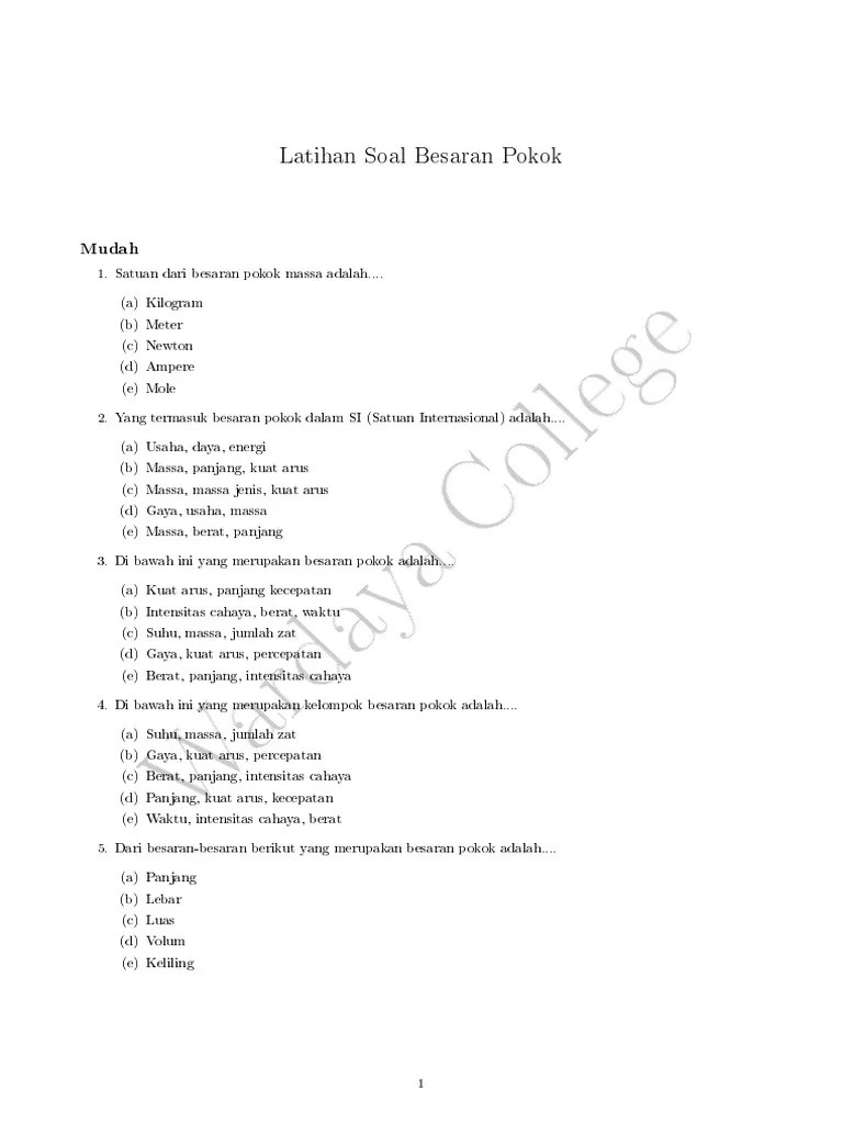 02 02 01 Besaran Pokok - Soal | PDF