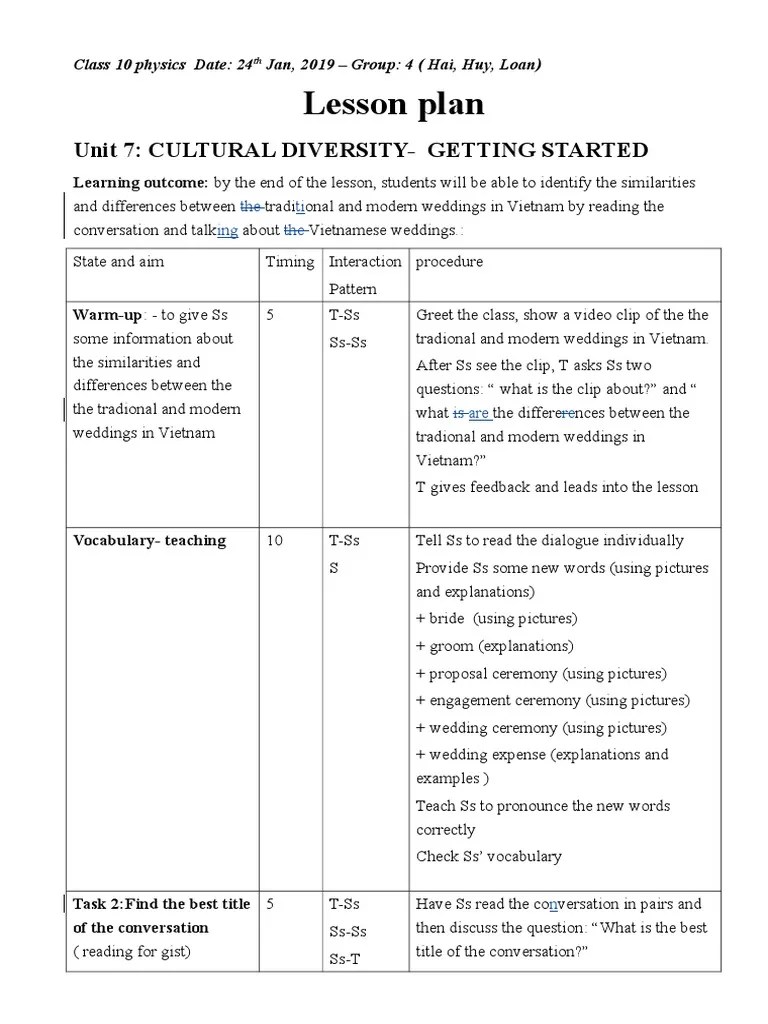 Lesson Plan: Unit 7: Cultural Diversity-Getting Started | PDF | Lesson