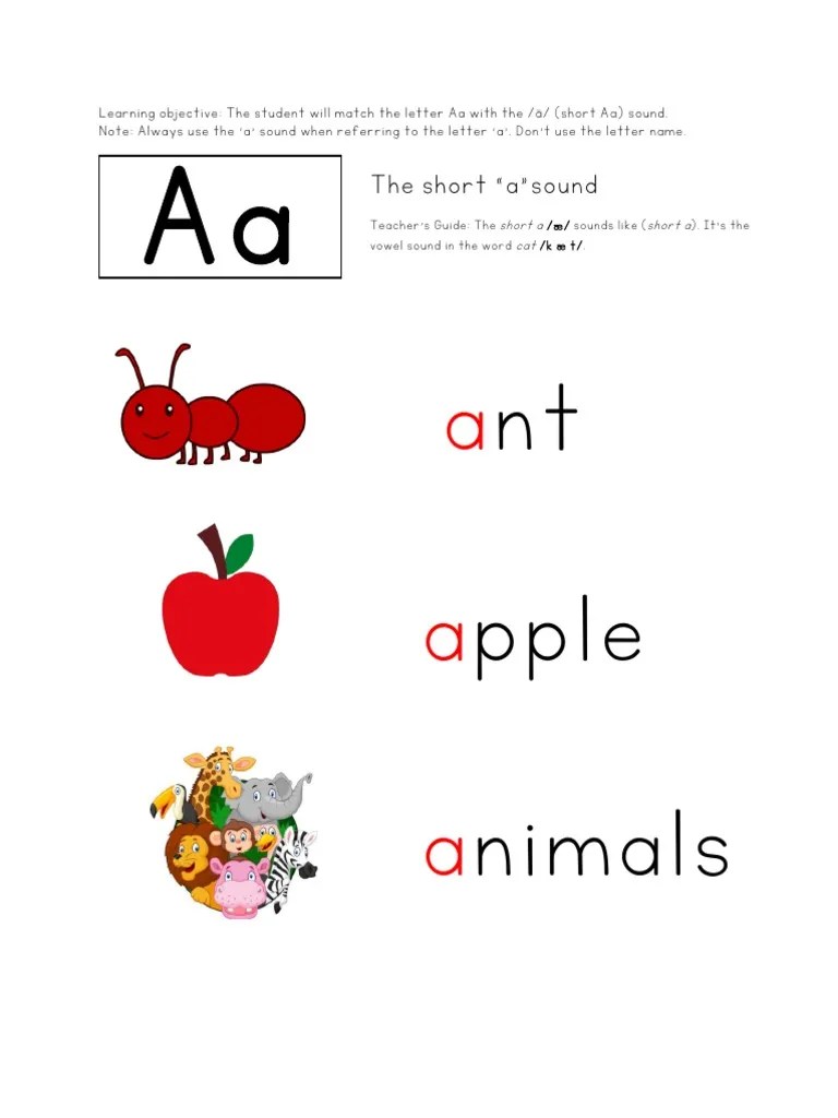 Lesson 1 Short Vowel 'a'