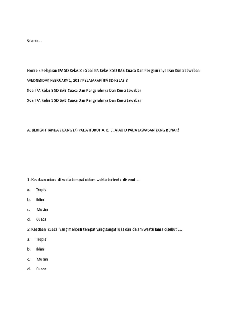 Soal Ipa Kelas 3 Sd Cuaca Guru Paud