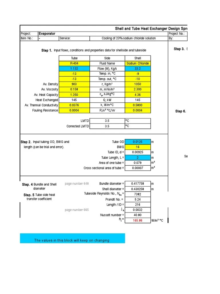 shell and tube heat exchanger design calculator xls