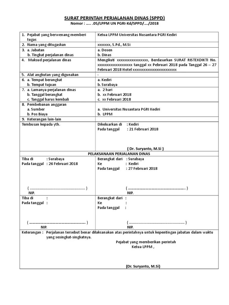 Contoh SPPD Dinas Pendidikan | PDF