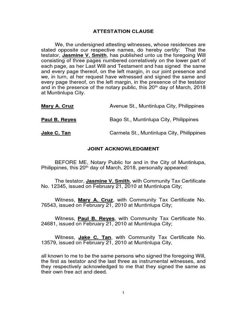 1 Attestation Clause PDF Will And Testament Notary Public