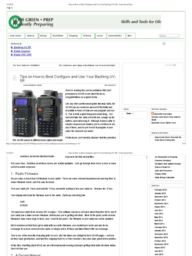 Tips On How To Best Configure and Use Your Baofeng UV-5R - Code Green