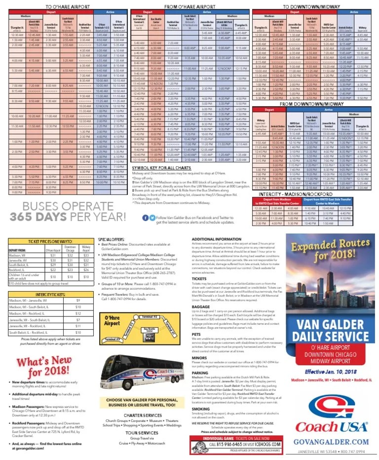 Van Galder Bus Schedule O'hare International Airport Baggage