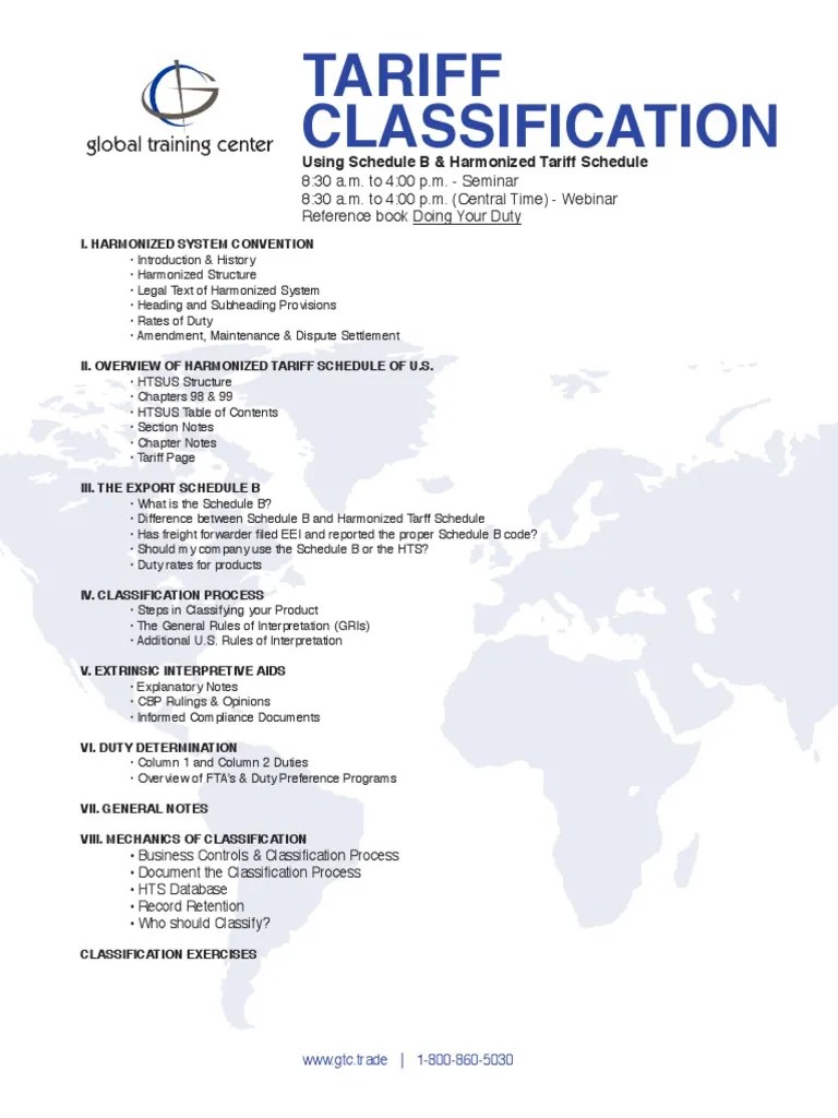 Tariff Classification Using Schedule B & Harmonized Tariff Schedule PDF