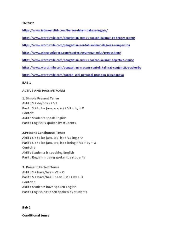 Contoh Kalimat Aktif Dan Pasif Bahasa Inggris Dalam 16 Tenses