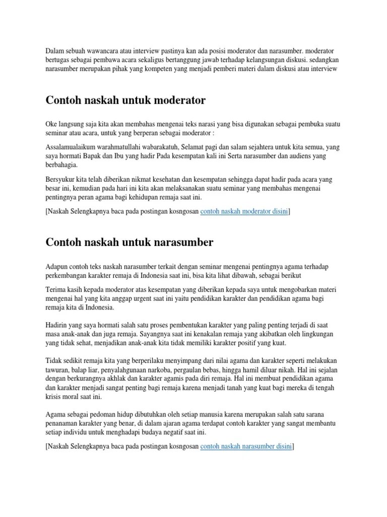 Contoh Naskah Moderator Dan Narasumber | PDF