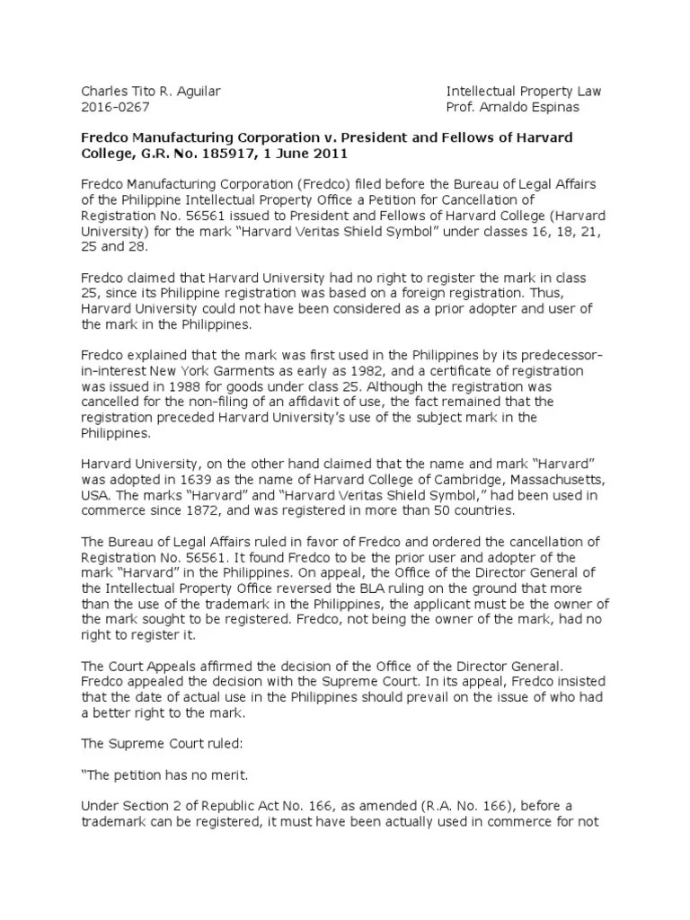 Intellectual Property Law Case Summaries PDF Trademark Treaty