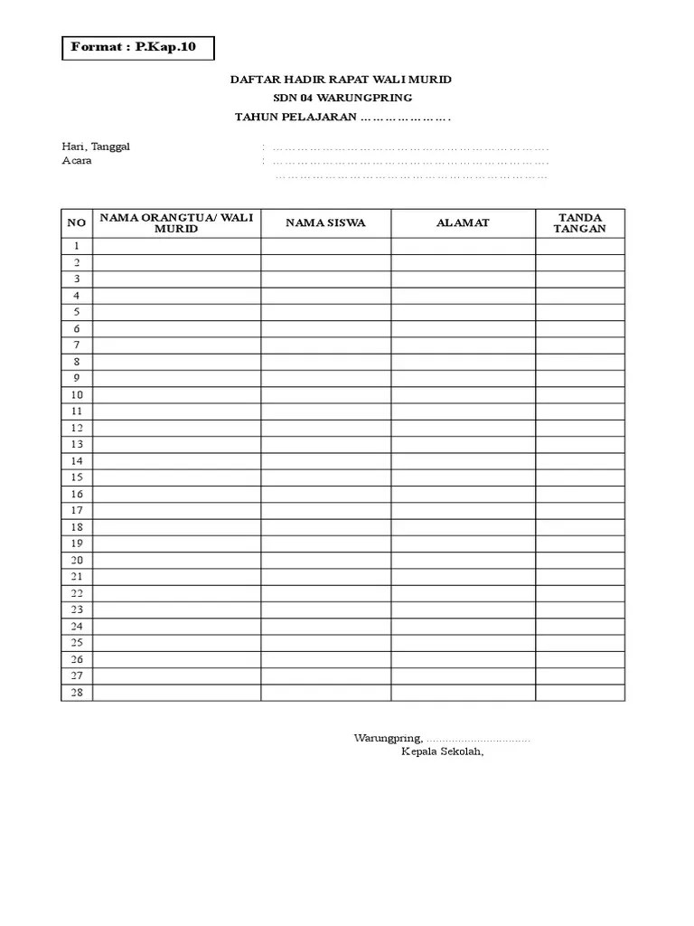 Daftar Hadir Wali Murid SDN 2019 | PDF