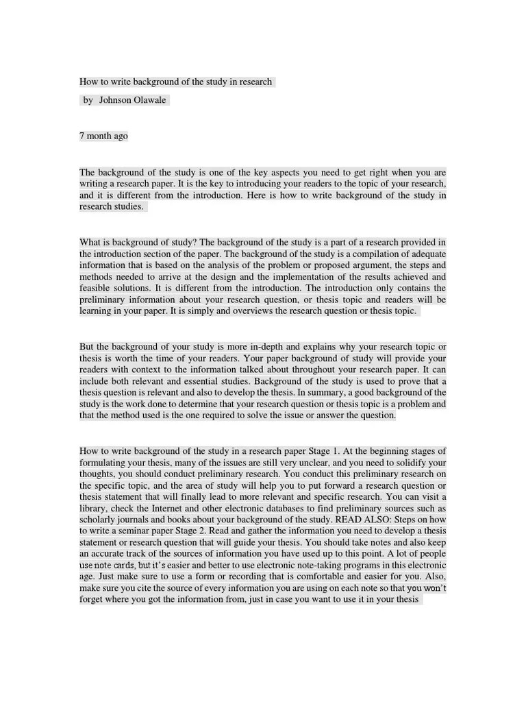 How To Write Background of The Study in Research PDF Thesis Question