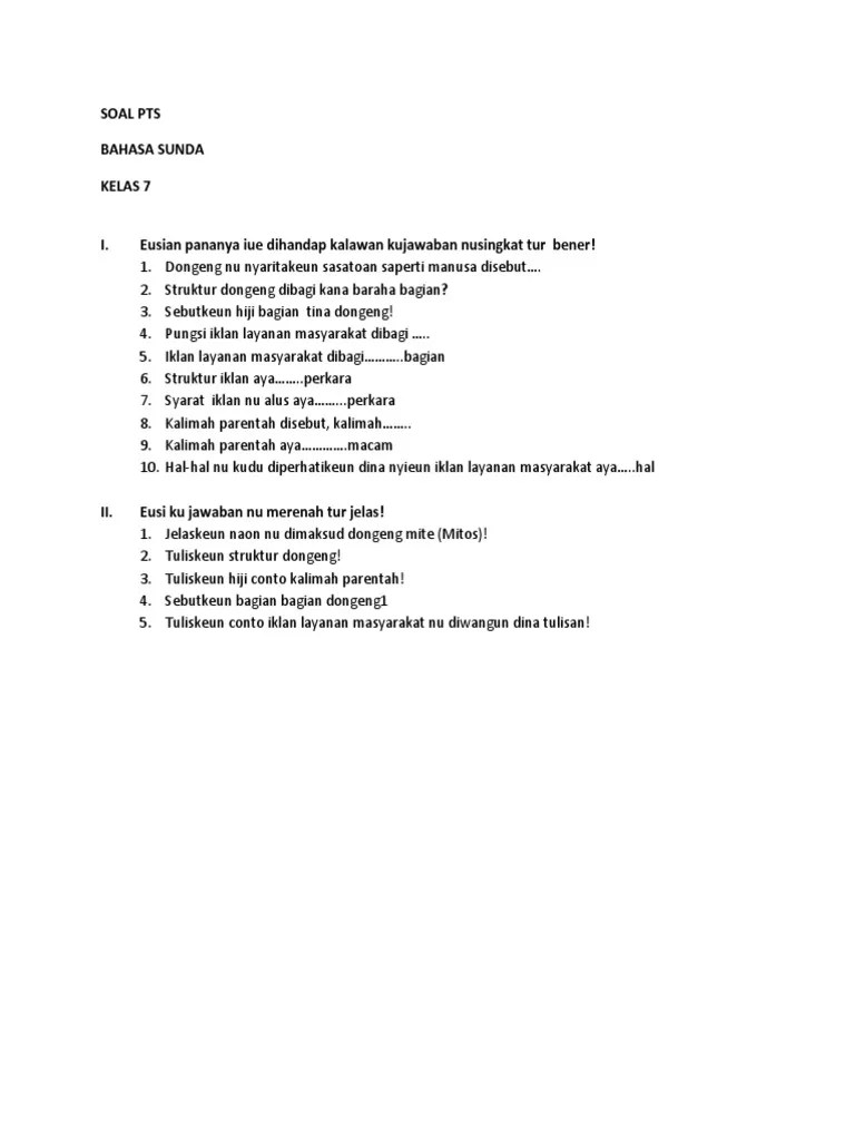 Soal PTS Basa Sunda 7-8 | PDF
