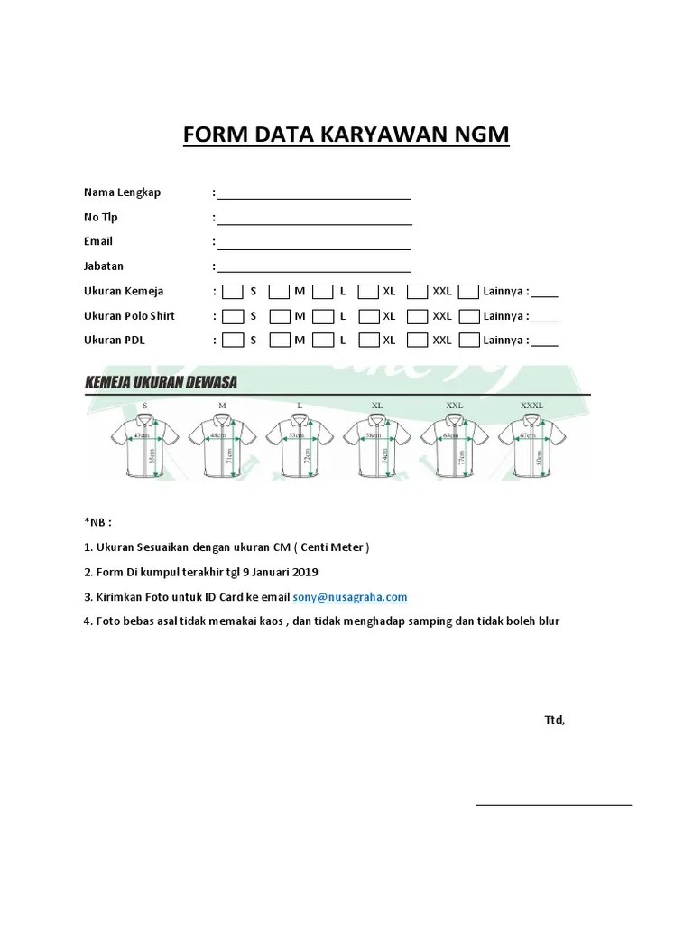 Form Data Seragam NGM | PDF