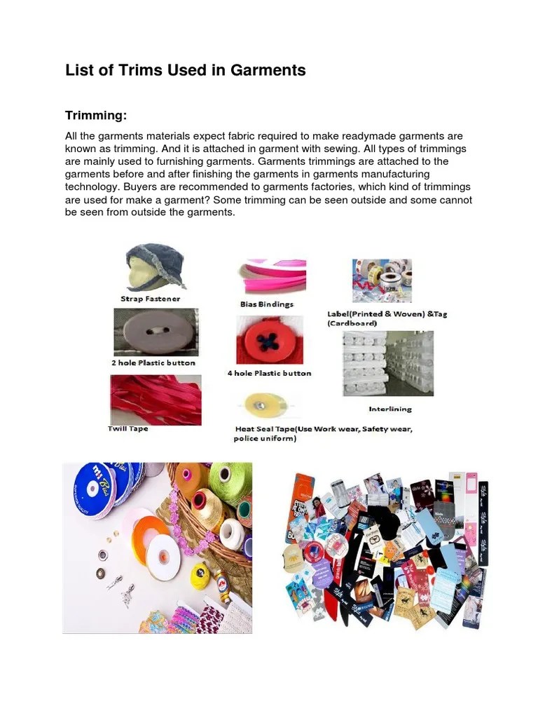 List of Trims Used in Garments Trimming PDF Clothing Textiles