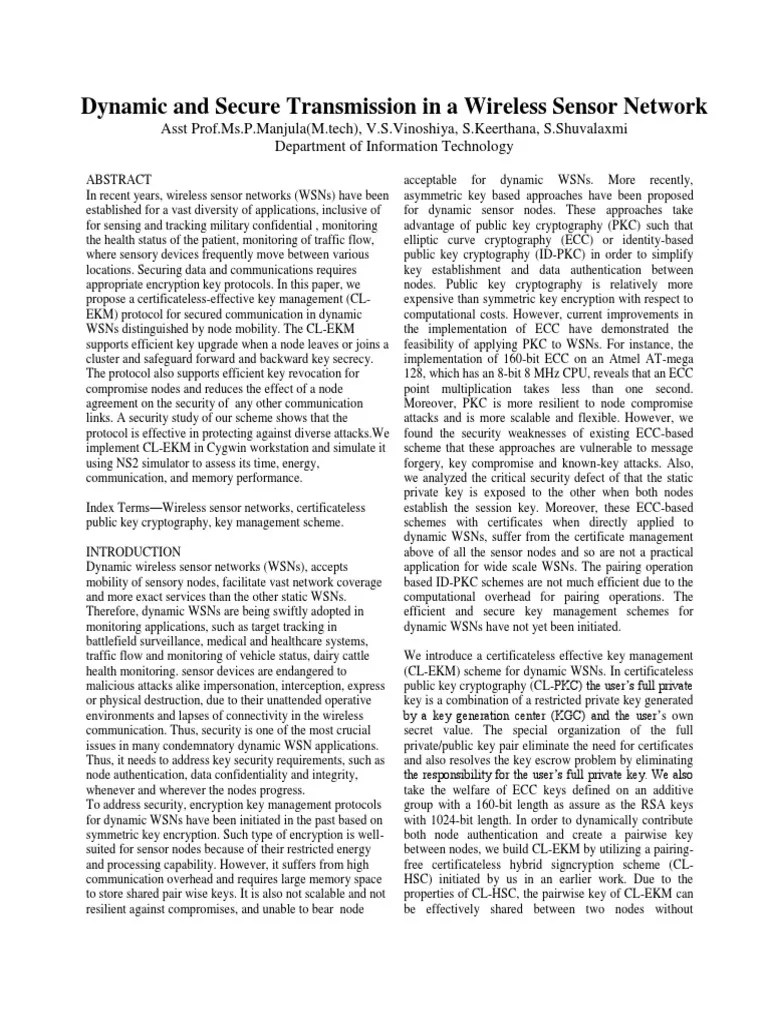 Dynamic and Secure Transmission in A Wireless Sensor Network PDF