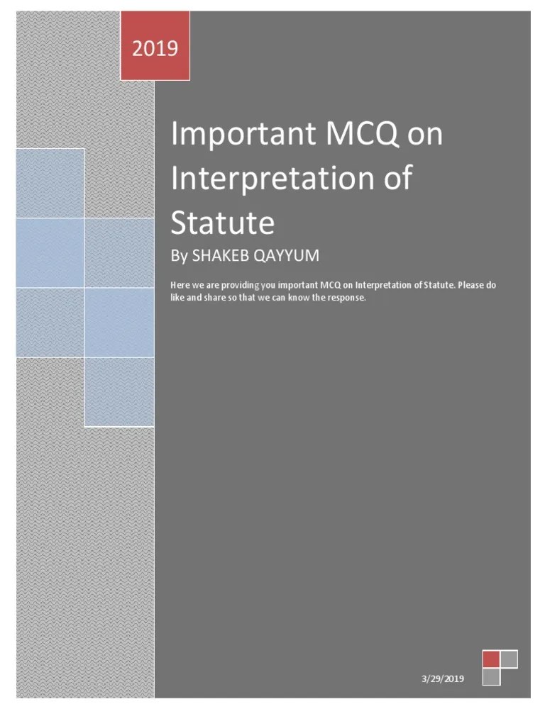 Important MCQ On Interpretation of Statute by Shakeb Qayyum PDF
