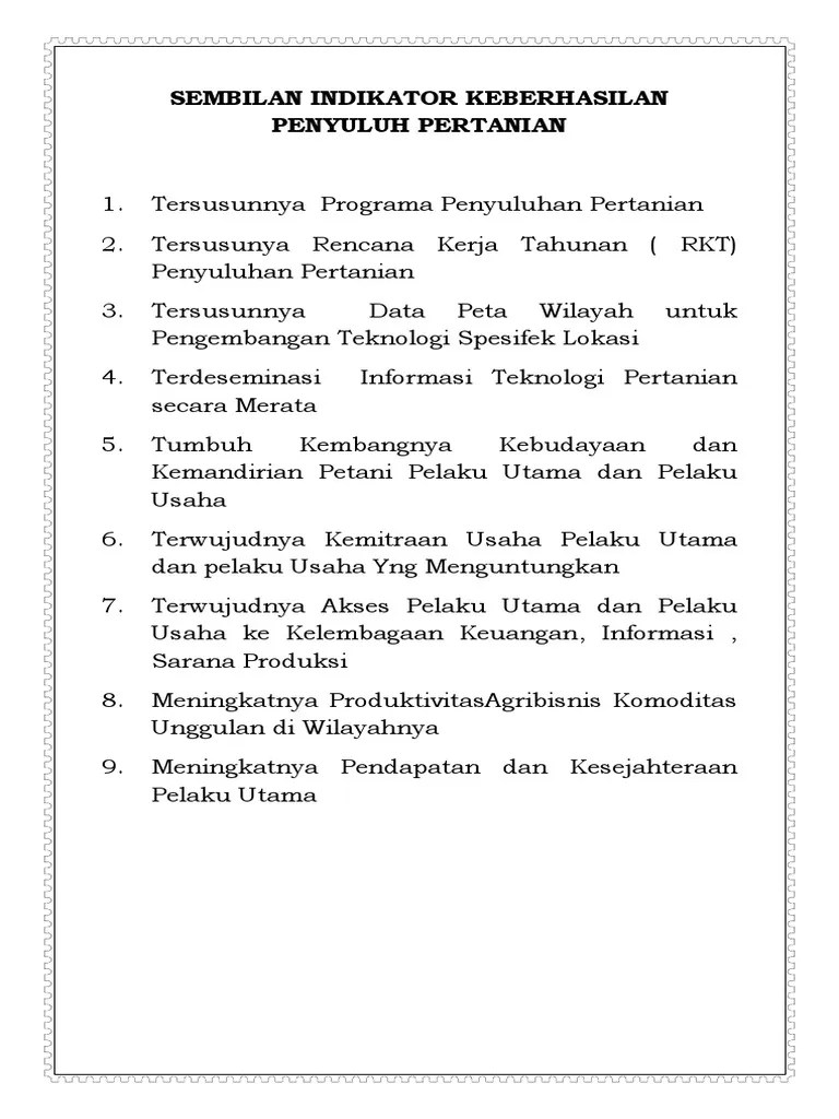 Sembilan Indikator Keberhasilan Penyuluh Pertanian | PDF