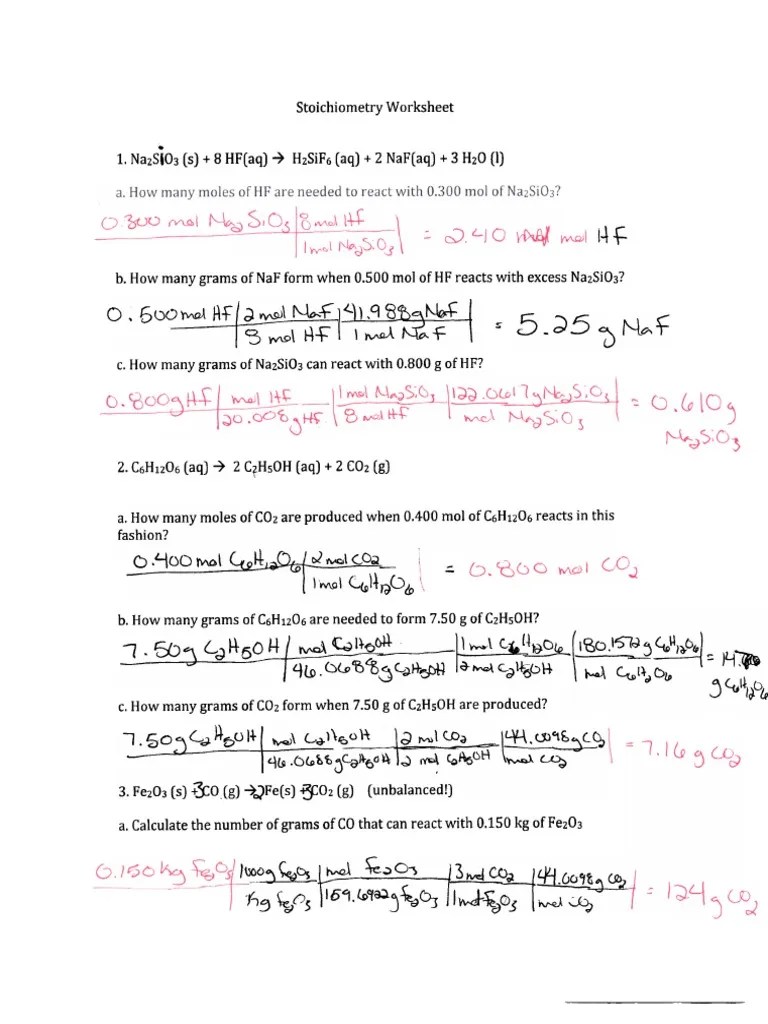 NSC130 Stoichiometry Worksheet Answers PDF PDF Physical Quantities