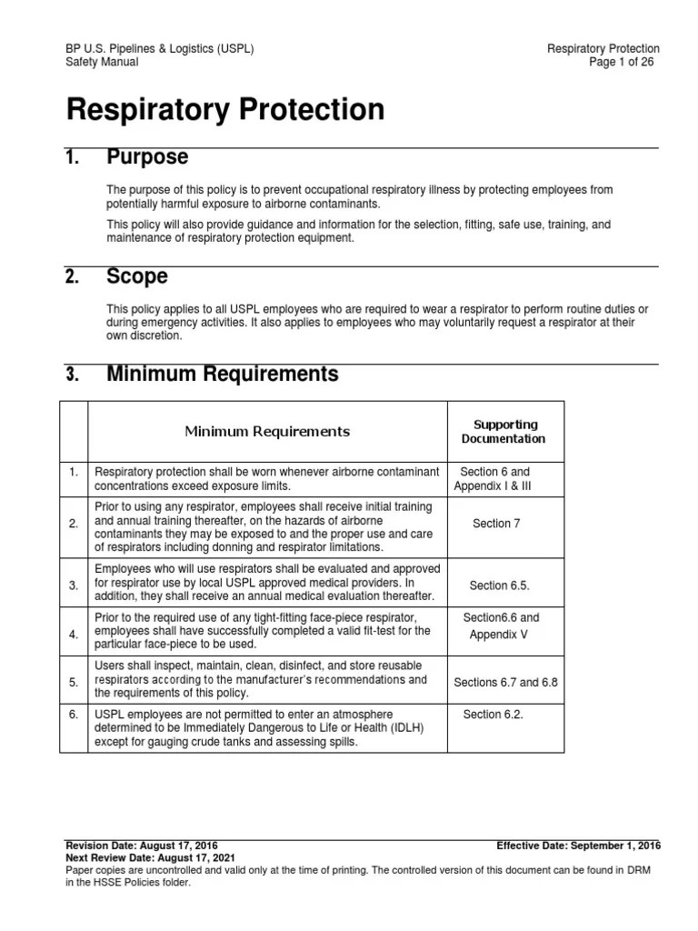 Respiratory Protection Harmonized Policy PDF Particulates