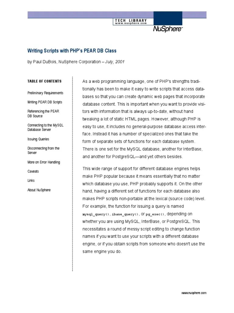 Writing Scripts With PHP's PEAR DB Class Mysql Query Ibase Query