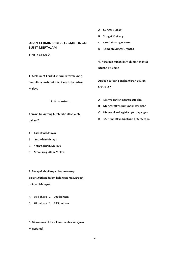 Ujian Cermin Diri 2019 SMK Tinggi Bukit Mertajam | PDF