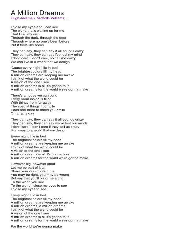 A Million Dreams lyrics.docx Piano Leisure